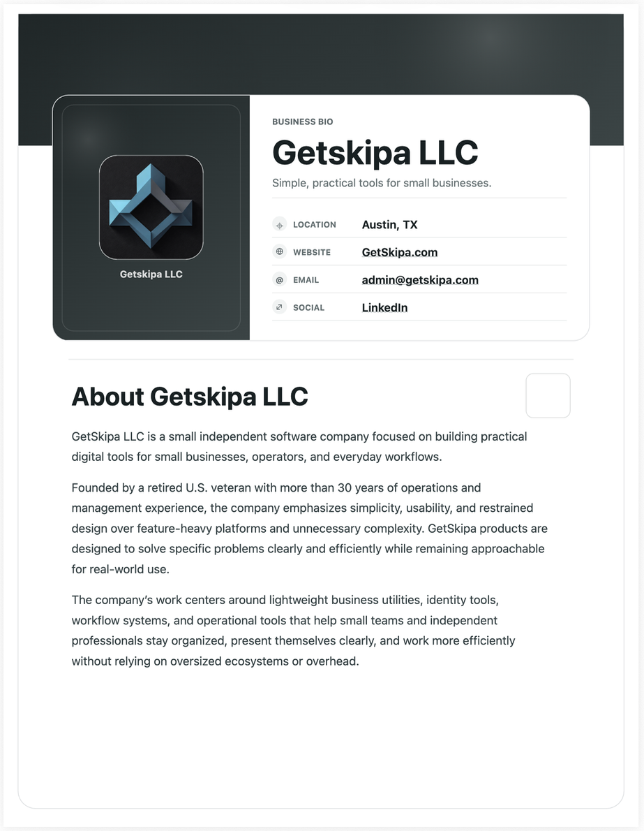 Sample hosted public bio page