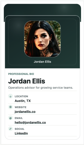 Sample compact bio card